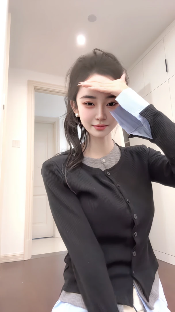 《江南》2025蓉蓉家新款韩时尚打底叠穿拼接衬衫假三件螺纹针织开衫