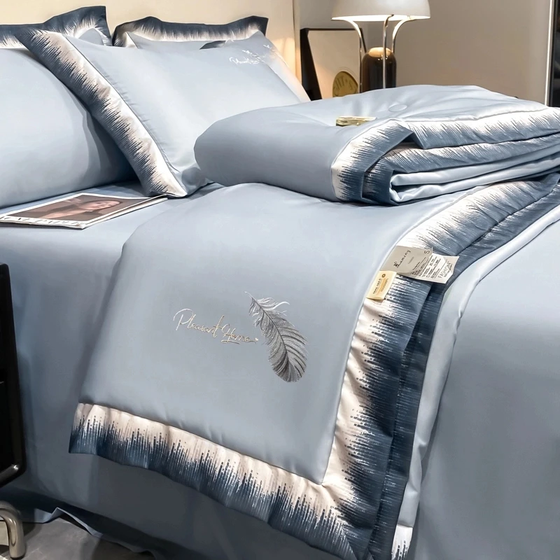 水星轻奢高级丝滑裸睡夏凉被四件套真丝凉感被夏季双人空调被