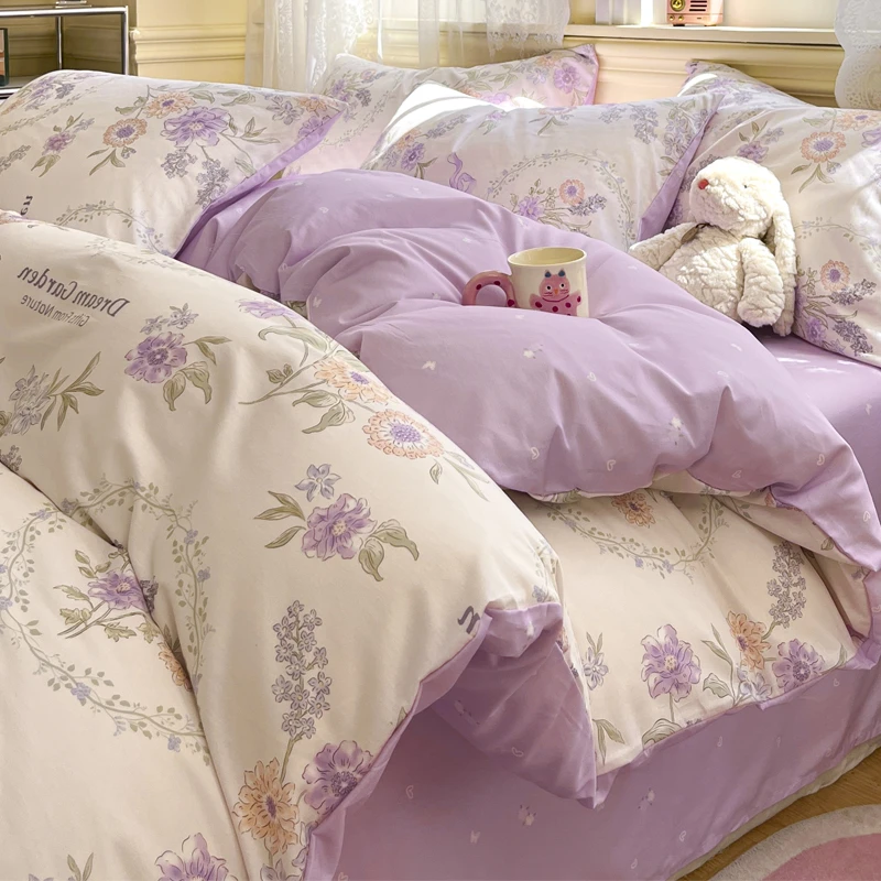 V/雅鹿印花纯棉四件套100%全棉床单被套三件套学生宿舍棉被罩床笠