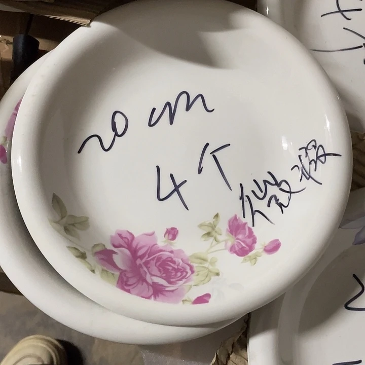 杯瓷片 粉色芙蓉花深盘4个 微瑕