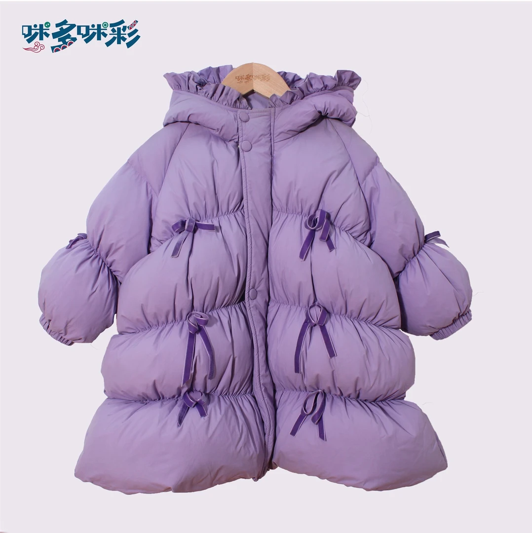 咪多咪彩原创童装羽绒服冬季新款女童香芋紫三防加厚鸭绒长款外套