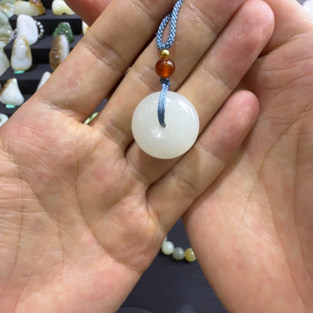 和田玉未镶嵌吊坠(赠链)新疆和田玉白玉平安扣