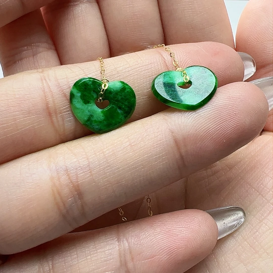 翡翠耳饰18K金镶嵌天然缅甸A货翡翠