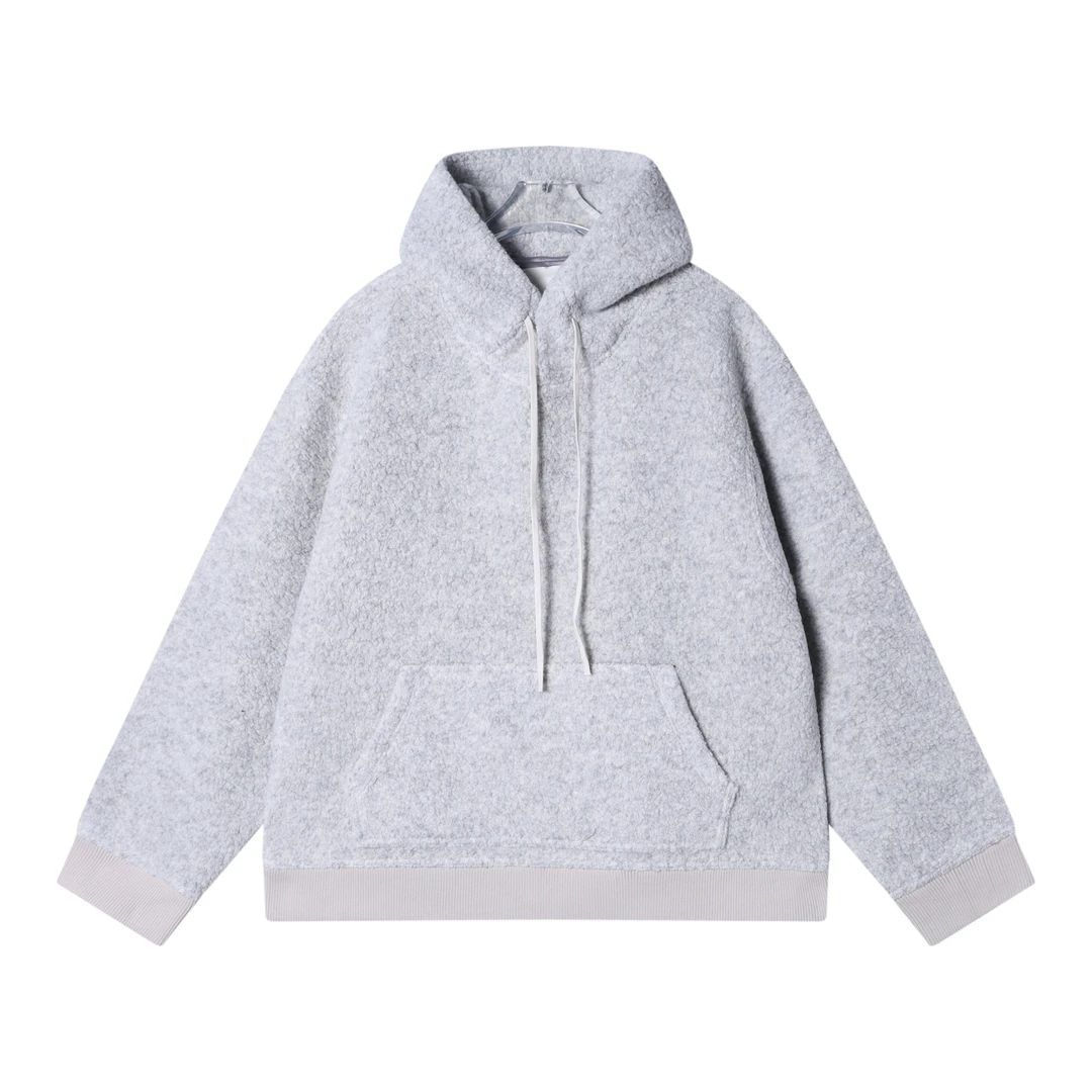 秋冬季新款时尚个性纯色毛绒抽绳连帽卫衣百搭情侣潮流套头上衣