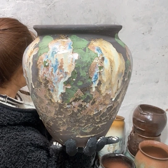 紫砂花盆口20高30，黑绿