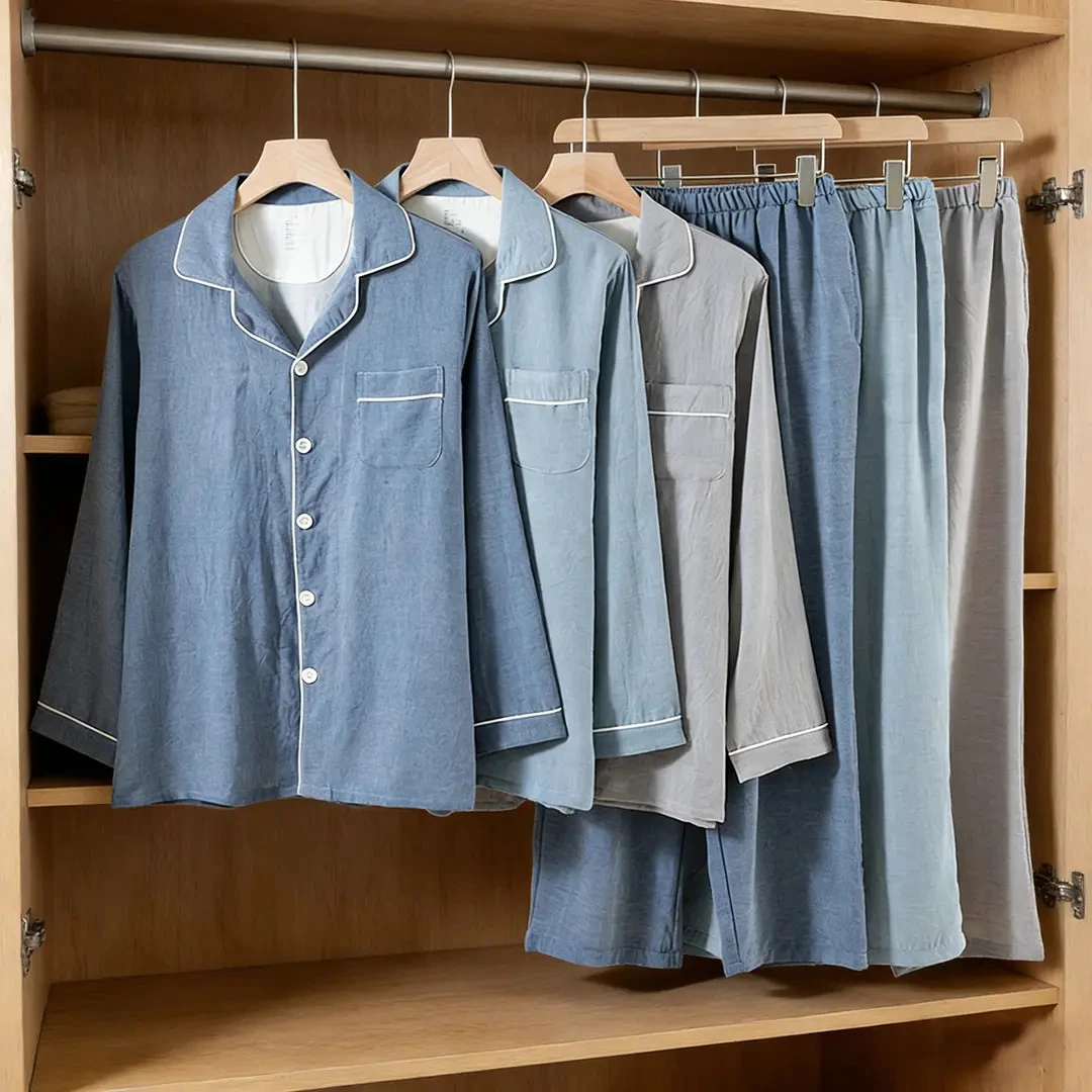 【柔软全棉】男士纯棉睡衣全棉家居服长袖长裤套装翻领舒适四季款