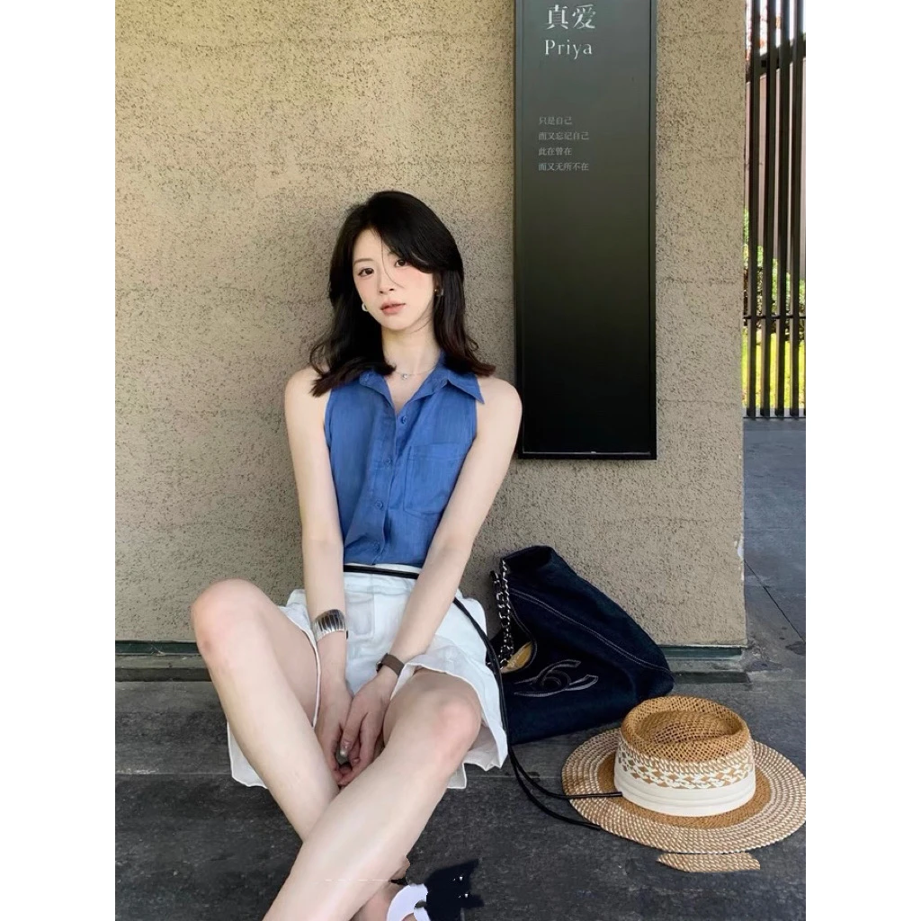 【Y.JIA 伊嘉】气质港风翻领衬衣＋休闲短裤套装(配腰带)  5795-5