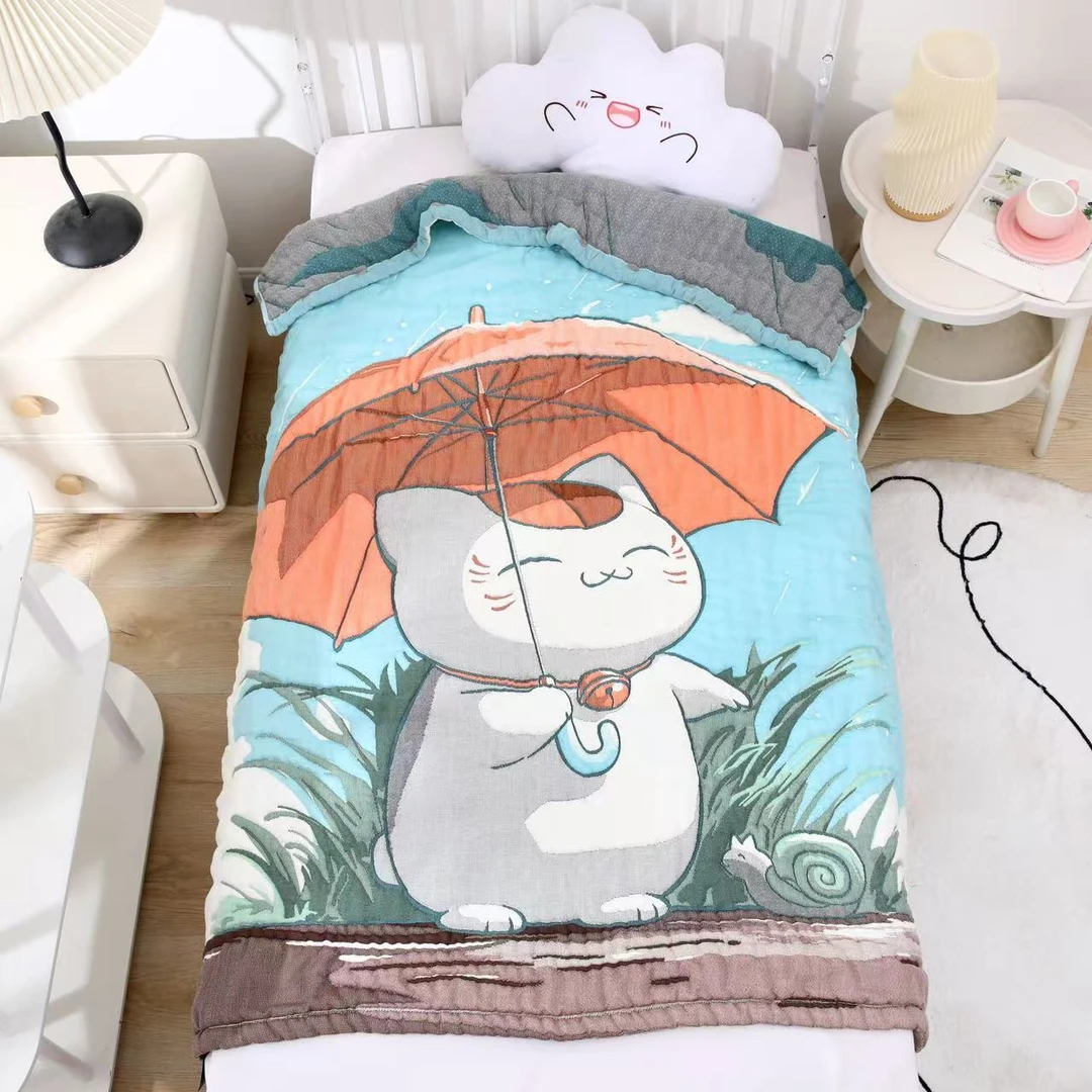【打伞喵】120*150cm  A类全棉纱布云朵泡芙被