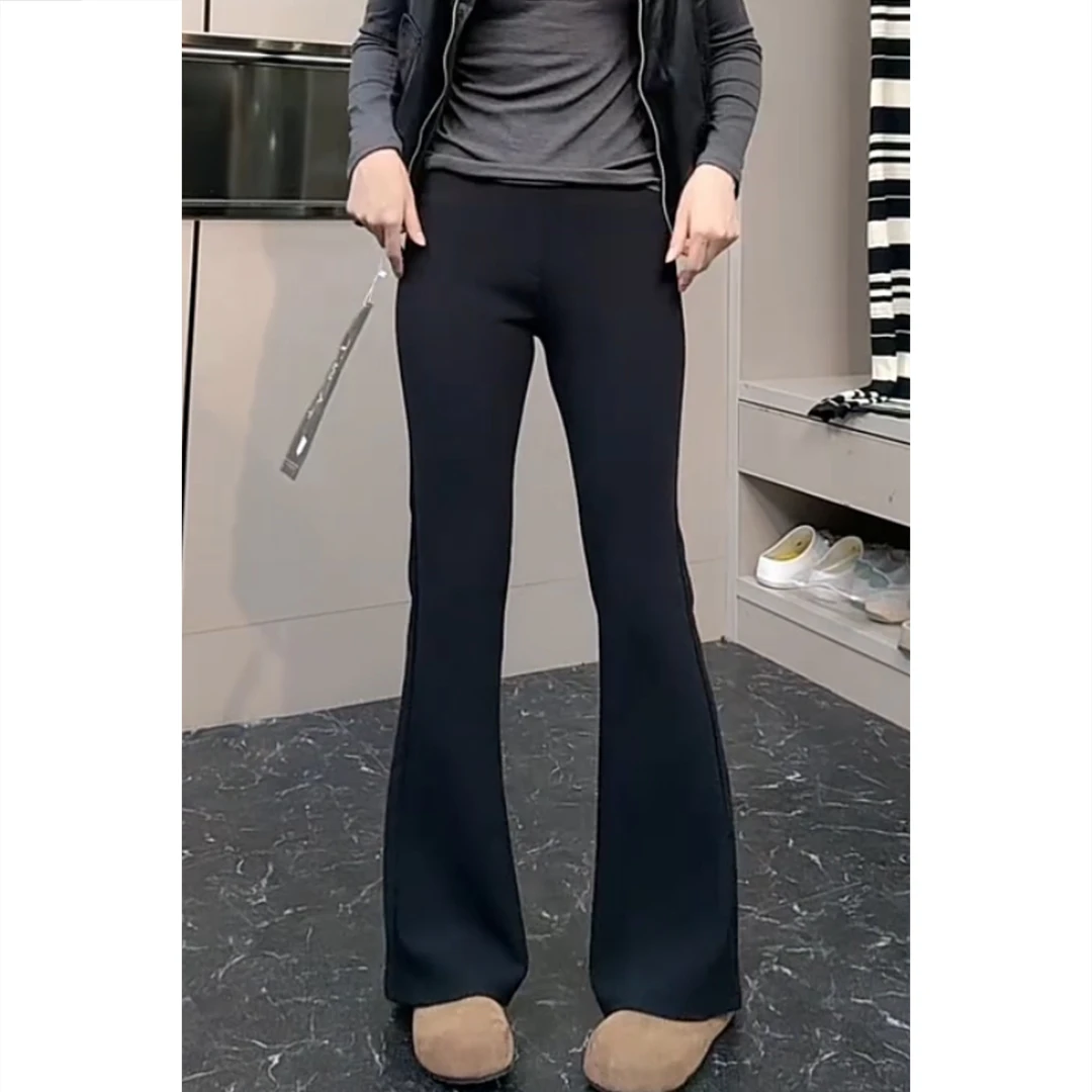 艾塔莉早秋女新款黑色喇叭裤高腰修身梨型身材休闲裤显瘦遮肉长裤