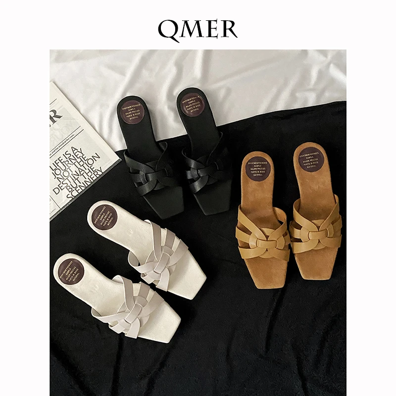 细带舒适低跟凉拖鞋女夏季外穿时尚方头方根平跟网红凉鞋