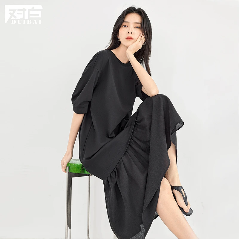 对白索罗娜慵懒风连衣裙2025新款女垂坠感连衣裙气质显瘦小黑裙子