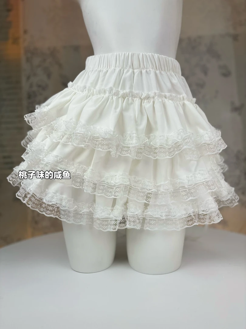 秋冬蕾丝边蓬蓬裙甜美白色半身裙lolita甜美