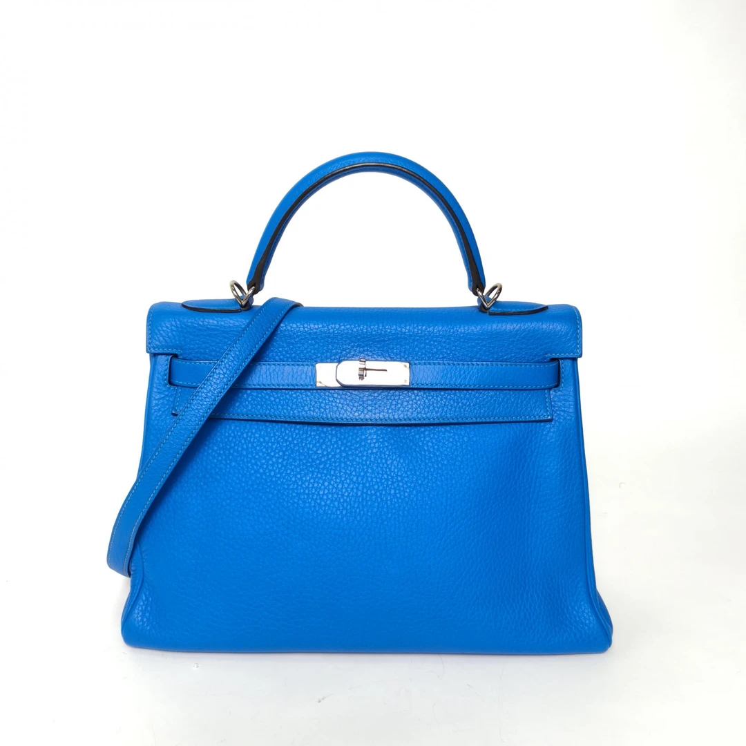 95新 Hermes/爱马仕 小花柳 单肩包 32 水妖蓝 TC皮 框P 银扣