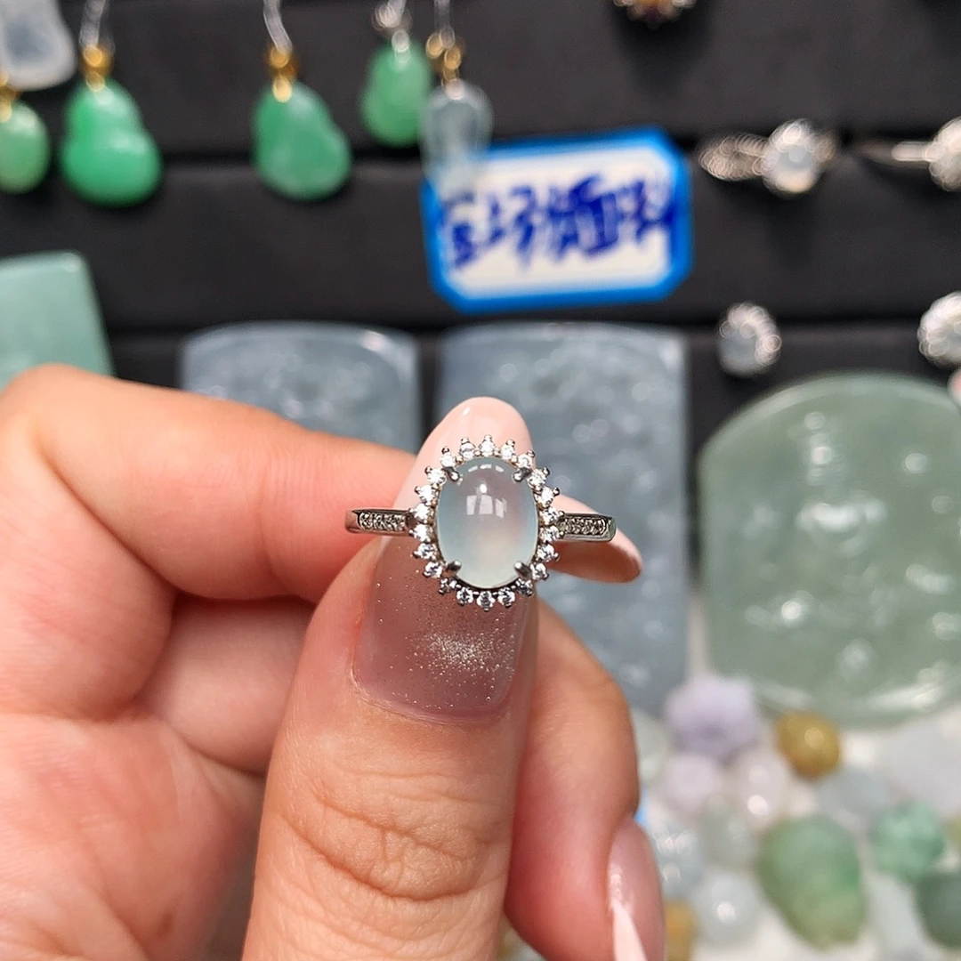翡翠银S925镶嵌颈饰戒指
