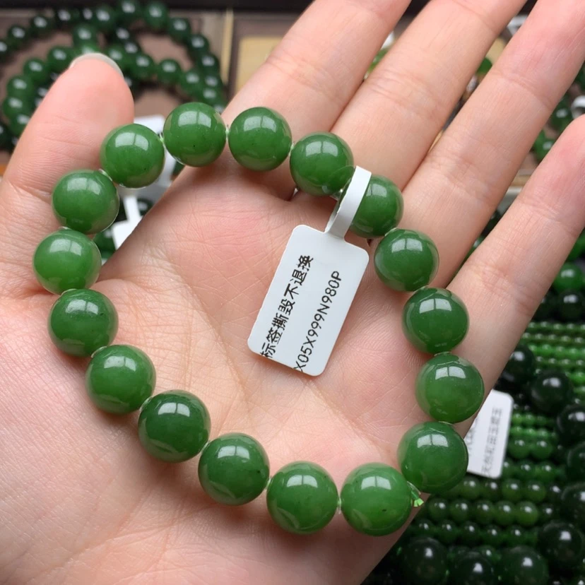 【闪购商品】未镶嵌手串和田玉（碧玉）12m辣阳绿