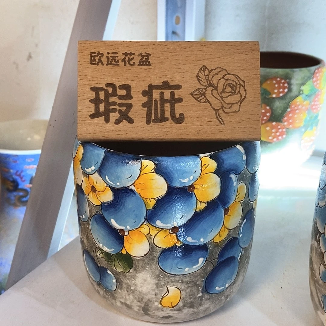 花盆紫砂红陶手绘花盆
