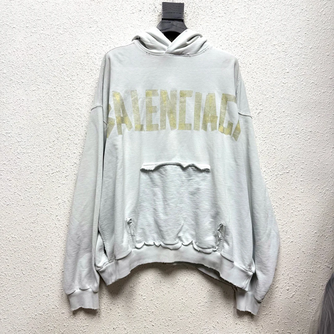 未使用 Balenciaga/巴黎世家 美纹纸绷带破坏白色帽衫 XS DY12111