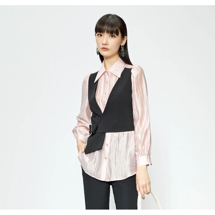 【品牌】商场同款新品衬衫马甲假两件上衣N202A31082A