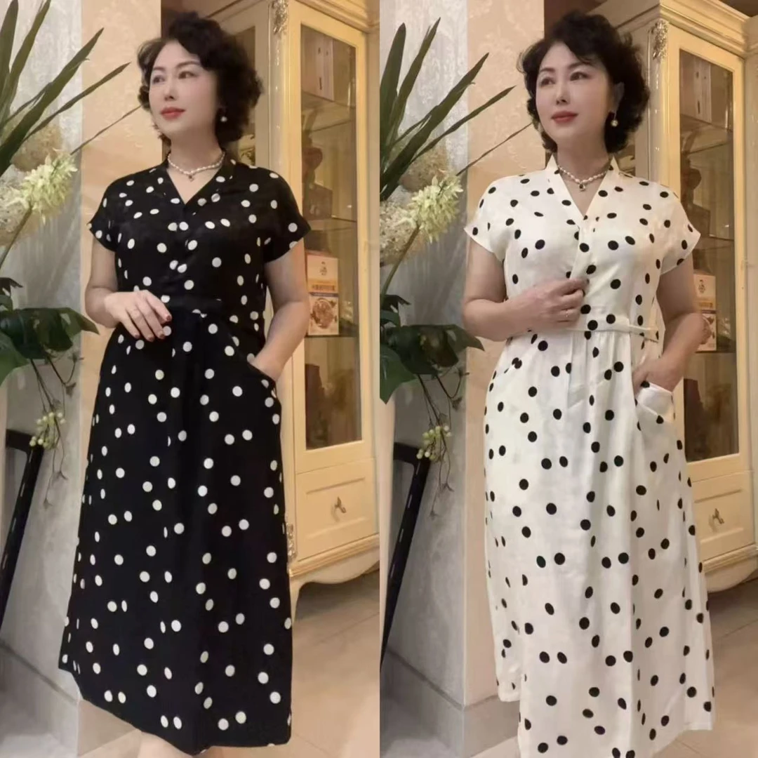 2025夏季新款艺术复古轻盈感中长款V领系带收腰连衣裙 女