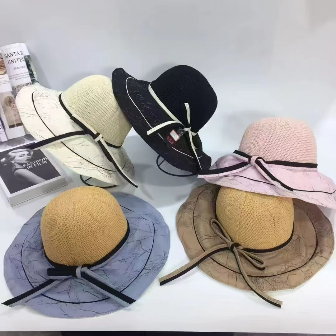 防紫外线渔夫帽透气夏大檐时尚树枝花百搭蝴蝶结帽子防晒帽圆透气