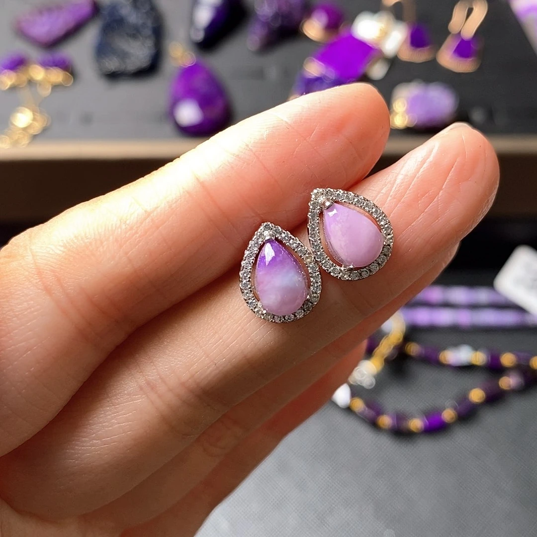 银S925镶嵌苏纪石（舒俱来）耳环