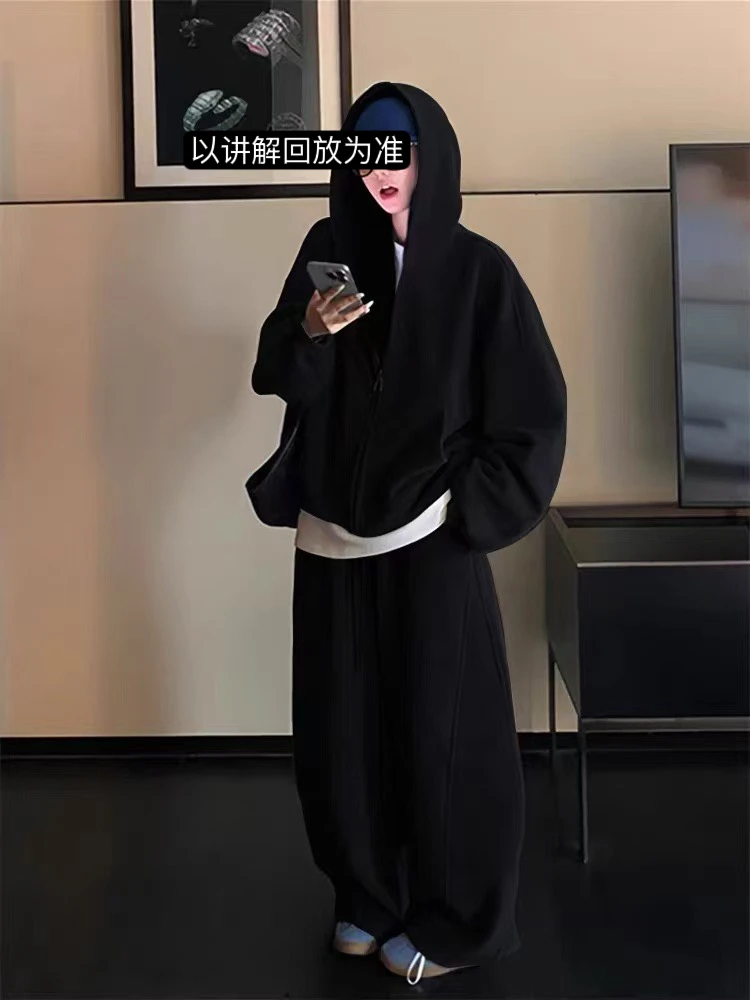 糖果色休闲百搭宽松连帽卫衣套装