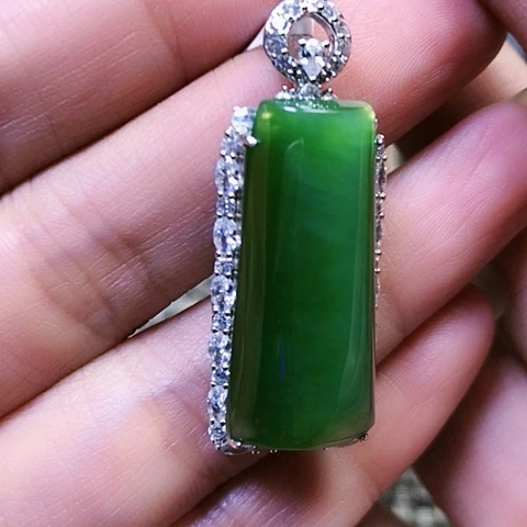 和田玉银S925镶嵌挂件