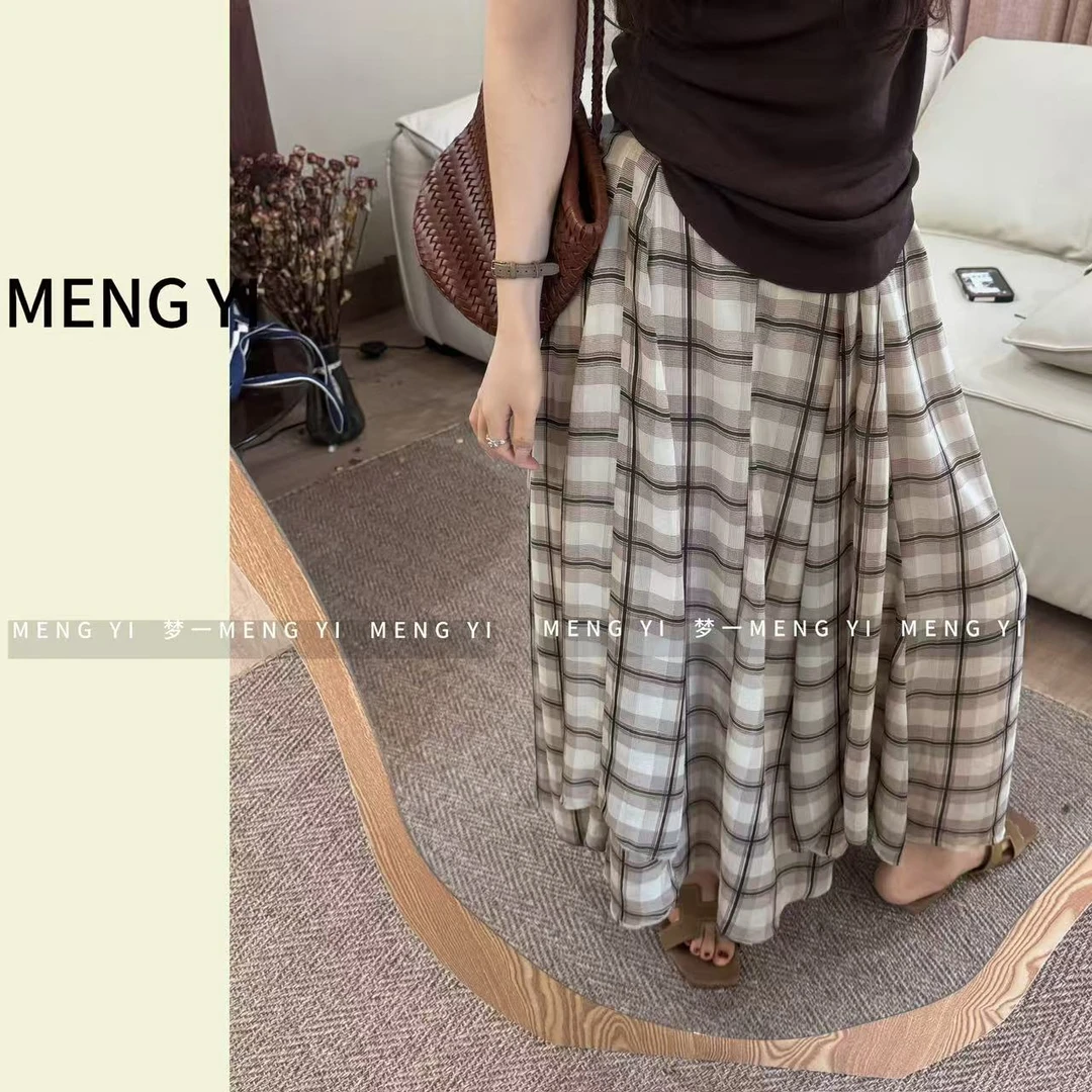 轻盈复古格纹半身裙my-5161
