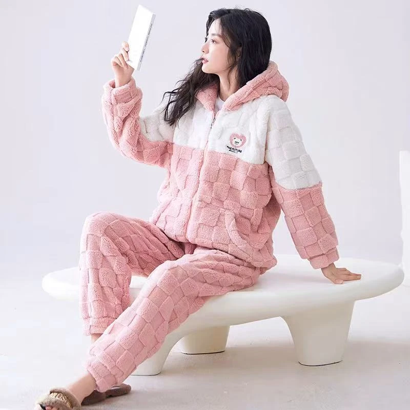 CD306秋冬新款季珊瑚绒睡衣女款加绒加厚