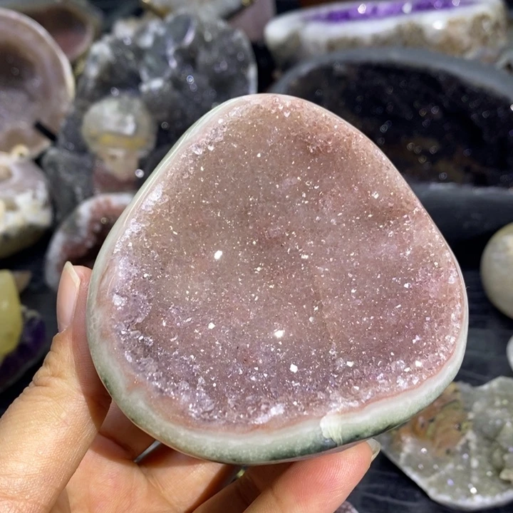 钛钢珠宝半成品水晶粉晶花盘