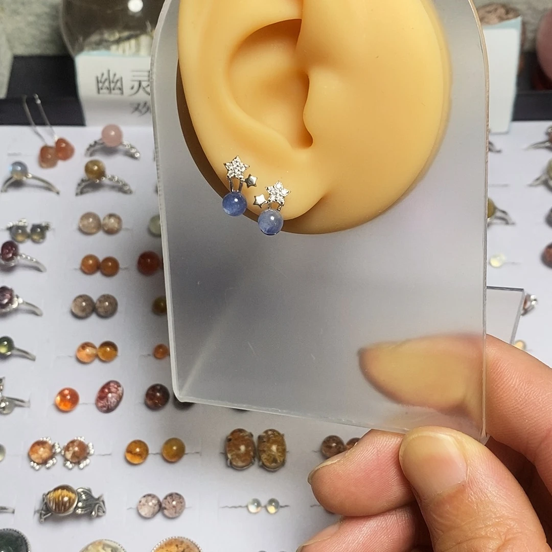 水晶耳钉银S925镶嵌耳钉