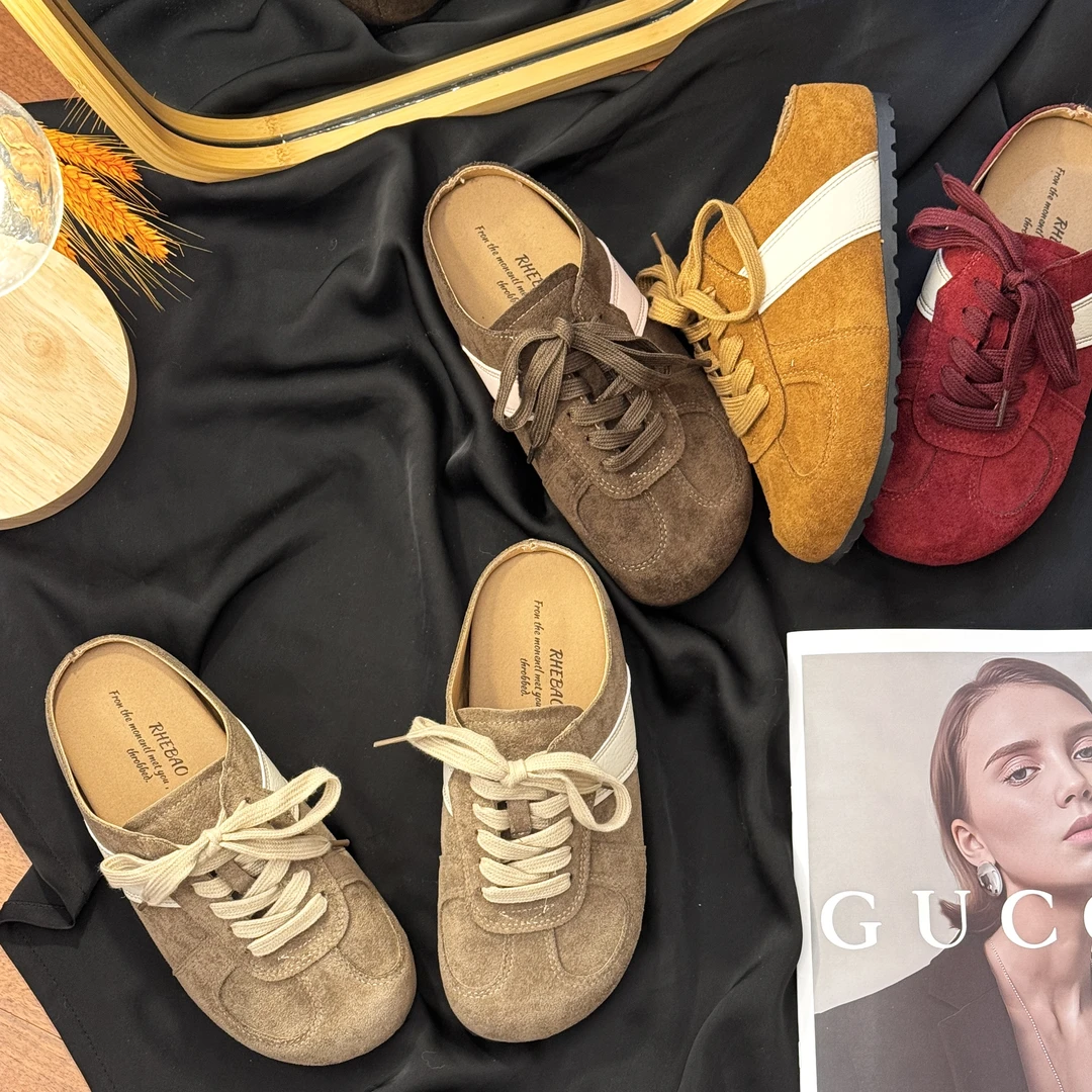 【小福团】包头半拖春夏新款2025时尚百搭复古德训鞋设计韩版小个子