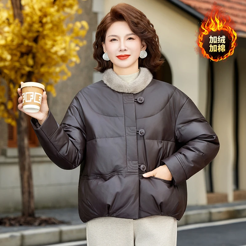 2025秋冬新款加绒加棉立领棉衣女短款宽松毛领棉服小个子保暖外套