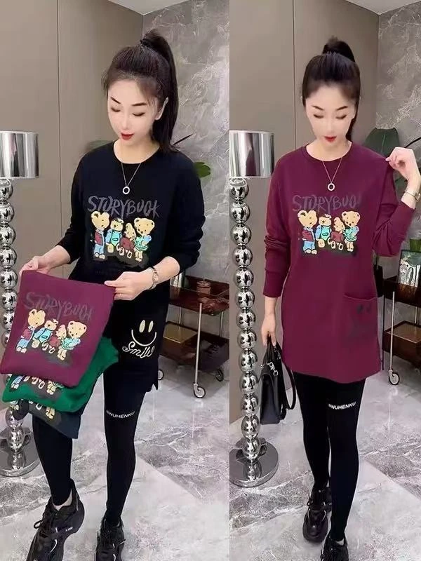 长款印花口袋秋冬中长款长袖卡通圆领重工卫衣秋季