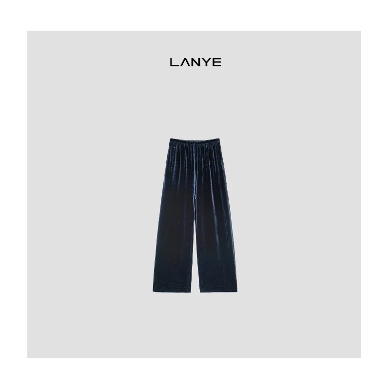 【LANYE 】小个子锤感显高直筒松紧腰百搭丝绒长裤宽松时尚