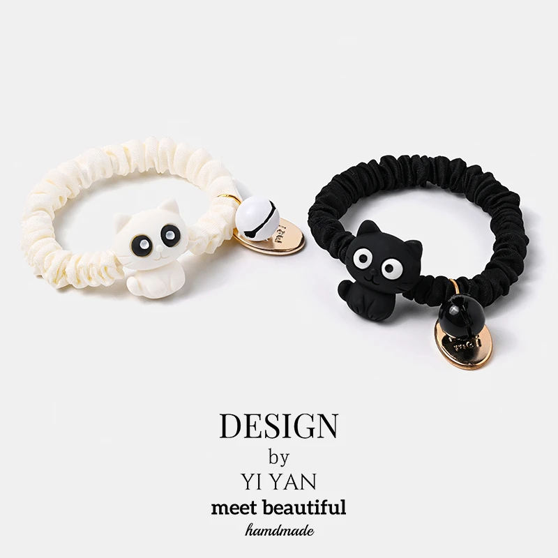 可爱黑白色小猫咪小肠圈发圈高弹力皮筋情侣手绳发绳女生百搭头绳
