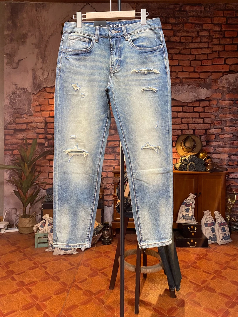 九分直筒牛仔裤子夏季舒适男士百搭潮流水洗弹力牛仔裤158