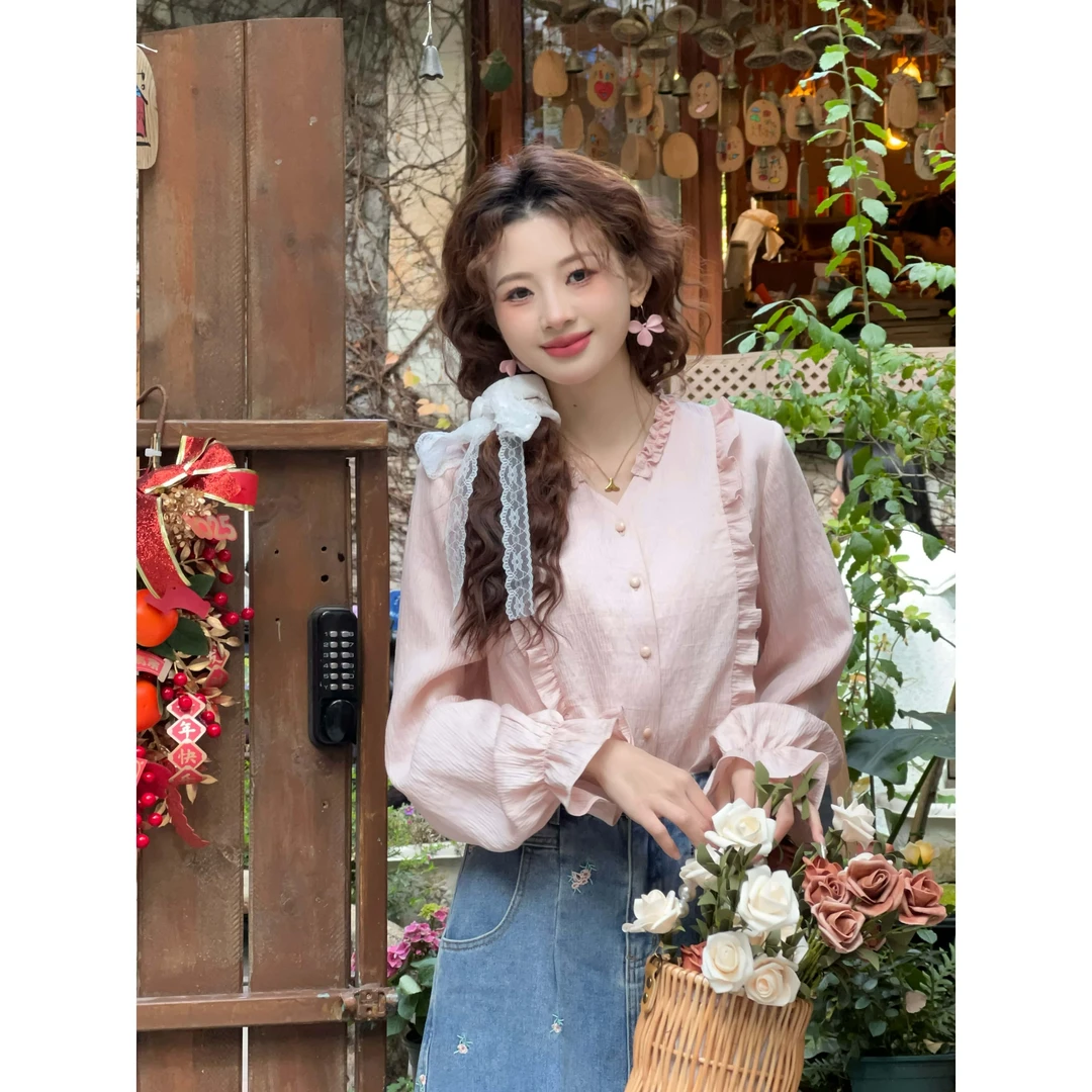 温敏er【香雾密茶】港风复古女生开春衣服衬衫女显瘦上衣ME0706219