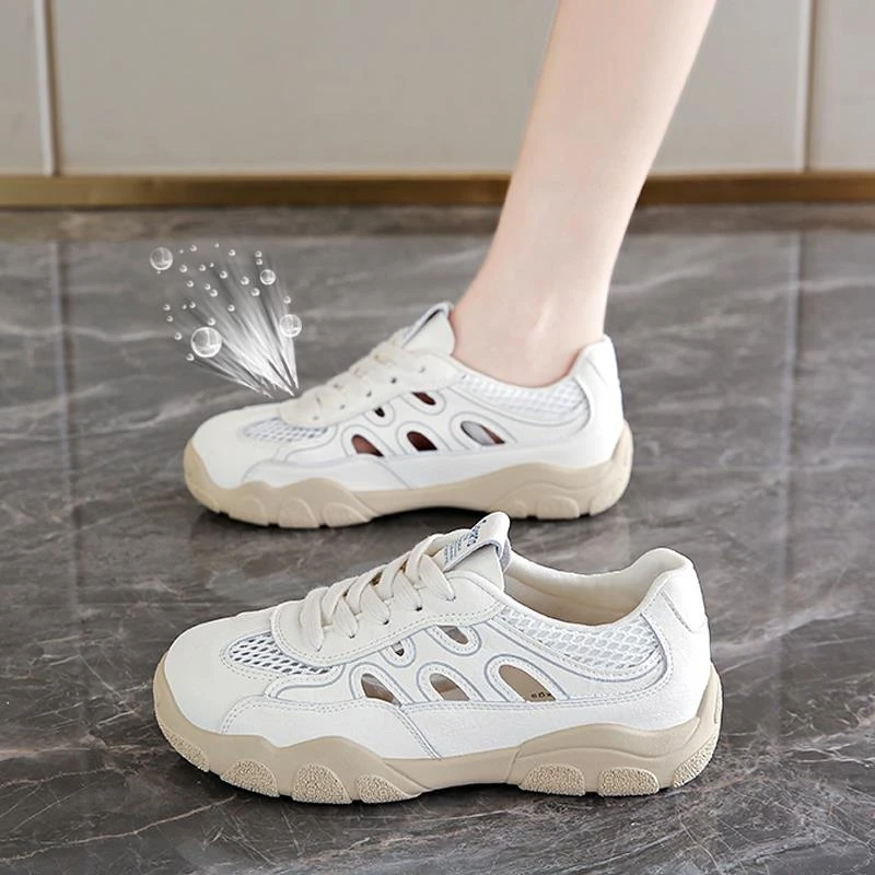 镂空薄款运动凉鞋女2025新款夏季网鞋透气网面阿甘德训鞋厚底休闲