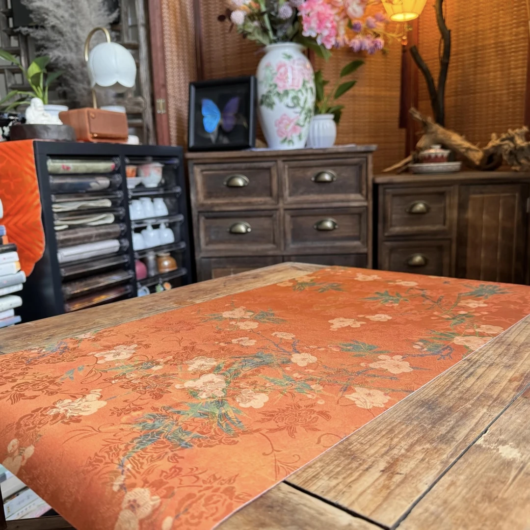 时节 【橙色缎面茶席68cm*35cm】双面古风禅意茶桌垫中国风干泡茶席