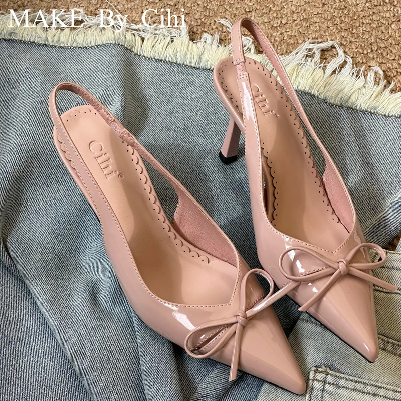 Cihi設計'makerspace'-【许愿池】裸色花邊尖头 浅口蝴蝶结后空单鞋