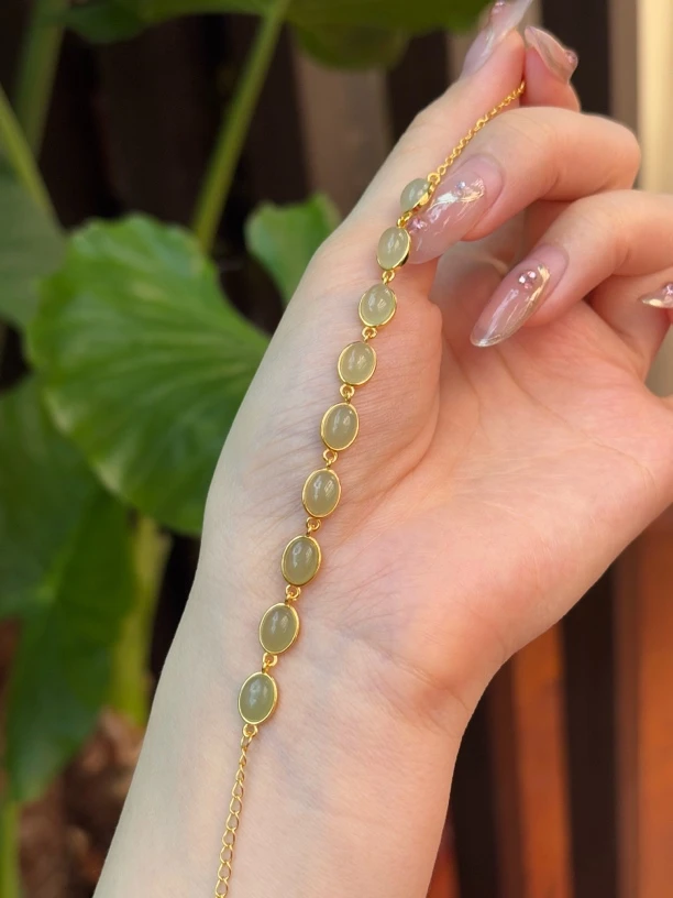 4688和田玉青海料渐变s925银镶嵌手链 多样性发其一