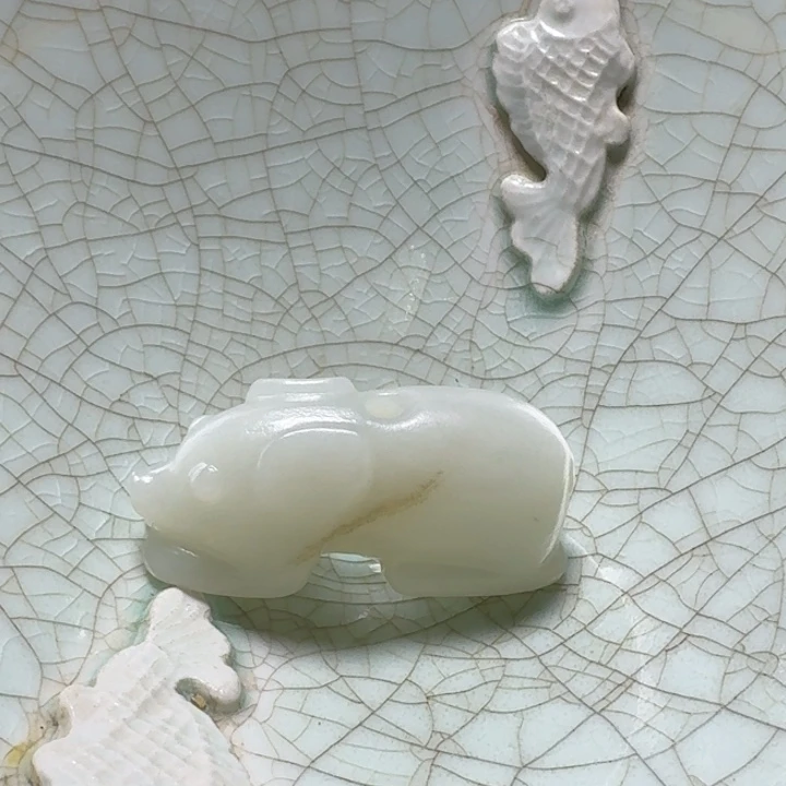 雄***安瓷片双鱼青瓷开片大碗