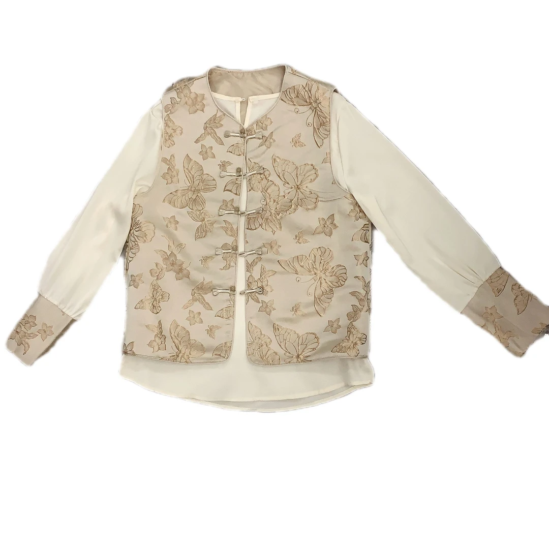 K新中式国风两件套提花重工刺绣上衣＋马夹背心女春季