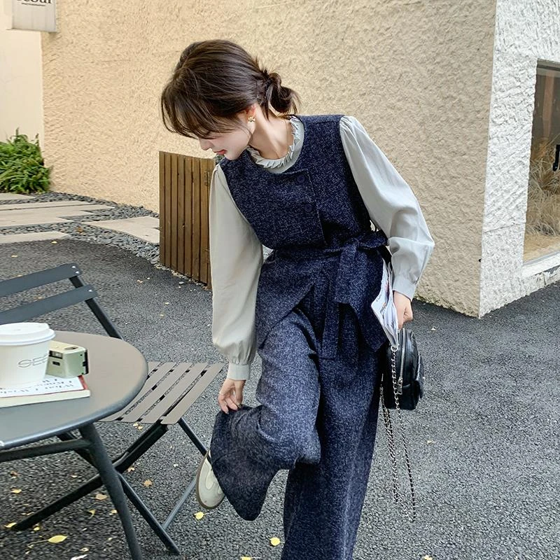 小香风套装女2025新款春秋温柔风气质穿搭高级感马甲阔腿裤三件套