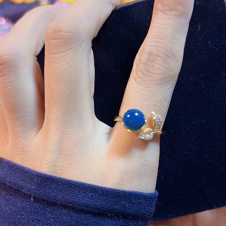 蓝珀银S925镶嵌珠宝奇石多米尼加蓝珀戒指7