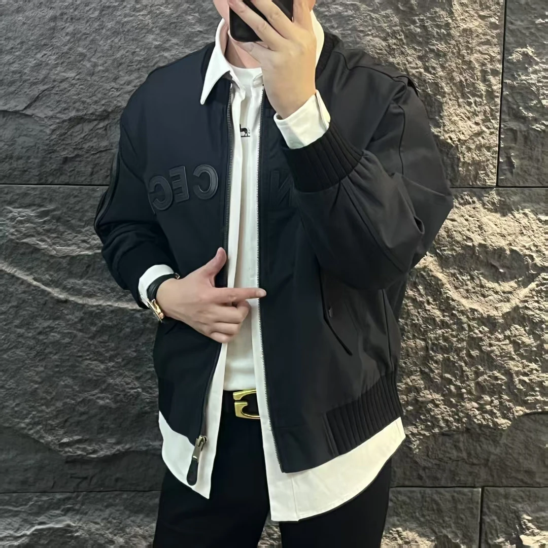 新款高端男士潮流百搭个性字母休闲翻领夹克外套J25-621