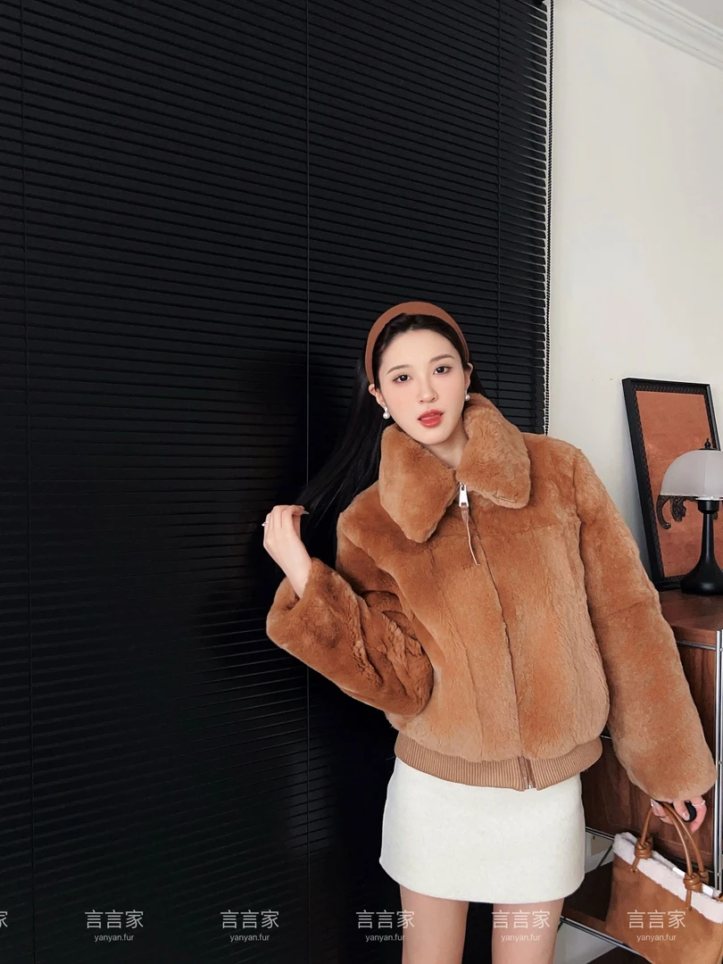 同款“Anna兔”进口雷克斯版獭兔整皮老钱皮草显瘦外套女减龄百搭