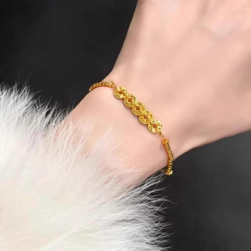 铜合金手链 碎冰冰五帝钱币手链女2025新款新中式铜钱盘缠轻奢简