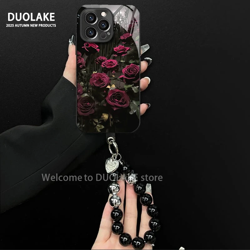 紫玫瑰适用苹果vivo华为oppo小米iPhone17电镀玻璃防摔手机壳女款